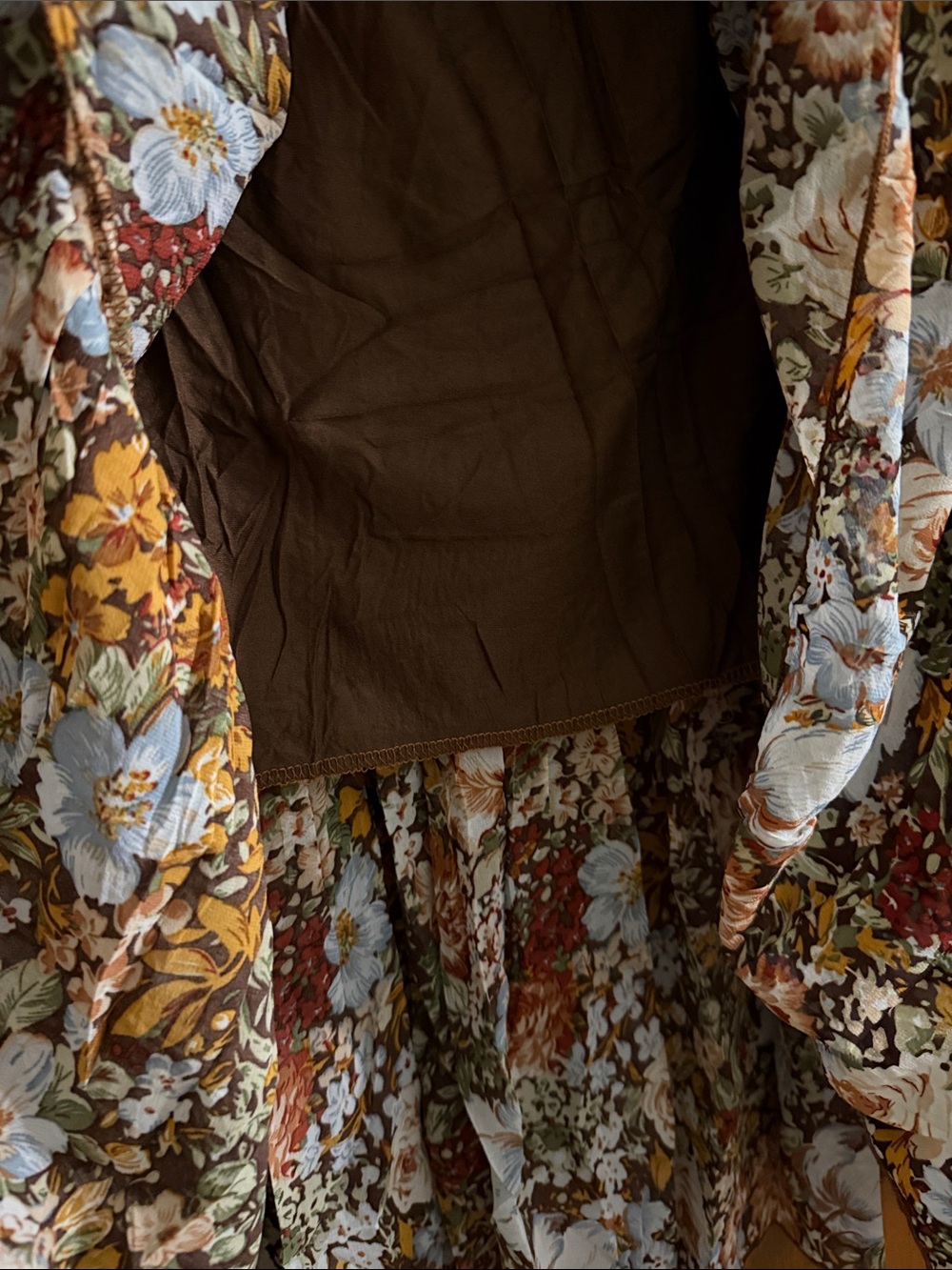 Boho Floral Tiered Maxi Skirt - Brown Multi - Picture 4 of 5